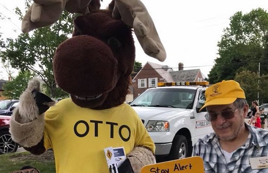WSMAC member Dennis Marotte and Otto the Moose with safety messages